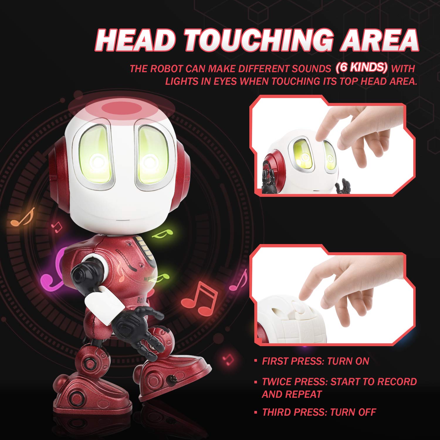 Peradix Recording Talking Interactive Robot with illuminated LED lights and voice repeat function , Robot Toys For boys girls Toddlers Kids Birthday Presents Gifts(Red)