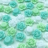 250 PCS Candy Color Rose Flower Beads Acrylic Flat Back Loose Spacer Beads Pastel Colorful Embellishments with Hole for Jewelry Making Necklace Bracelets Earring Crafts(Mixed Green Series)