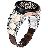 Minyee Leather Band Compatible with Samsung Galaxy Watch 7/6/5/4/FE/Active 2 40mm 44mm/Watch 6 Classic 43mm 47mm/Watch 5 Pro 45mm Band Women, Western Turquoise Boho Vintage Jewelry 20mm Watch Strap