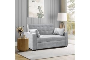 Serta Ainsley 72.6" Convertible Sleeper Sofa, Queen Size, Dreamcoil Comfort, Soft Woven Fabric, Light Grey