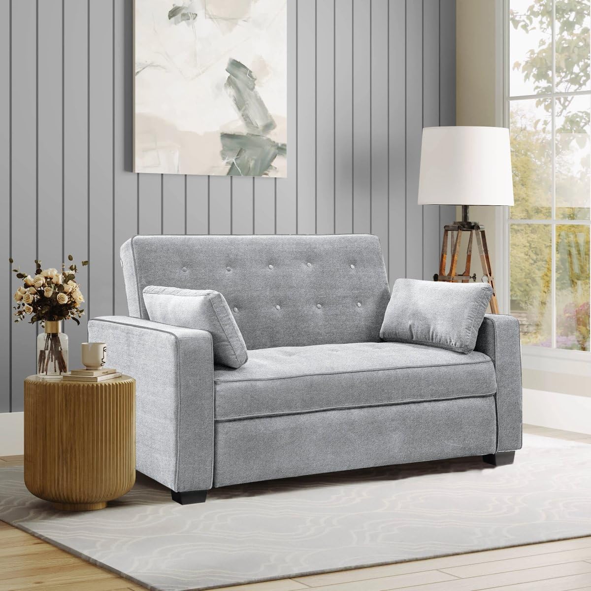 Photo 1 of Serta Ainsley 72.6" Convertible Sleeper Sofa, Queen Size, Dreamcoil Comfort, Soft Woven Fabric, Light Grey