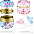 Chengu 2 Sets Body Powder Puff and Container, 2 Soft Puffs 2 Spoon and 2 Dusting Loose Powder Container for Baby Women Home and Travel Use