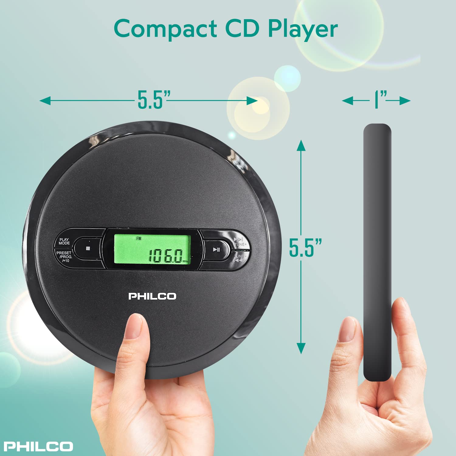 PHILCO Personal CD Player with MP3 Playback, FM Radio & 60 Second Anti-Shock