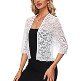 MINTLIMIT Women's Elegant 3/4 Sleeve Floral Lace Bolero Shrug Cropped Open Front Cardigan Shrug Tops