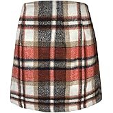 HERBATOMIA Women's Plaid Mini Skirt Pencil Above Knee Length High Elastic Waist Bodycon Zipper Vintage Short Skirts for Women