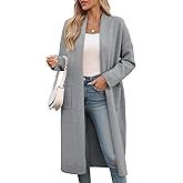 Saodimallsu Womens Extra Long Cardigan Sweaters Oversized Chunky Knit Open Front Long Sleeve Casual Duster Coat with Pockets