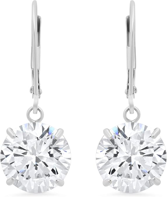 14k White Gold Leverback Earrings with Cubic Zirconia Dangles 8 CT.TW. Gift