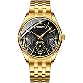 FANMIS Men's Luxury Analog Quartz Gold Wrist Watches Business Stainless Steel Band Dress Wrist Watch Classic Calendar Date Window 3ATM Water Resistant
