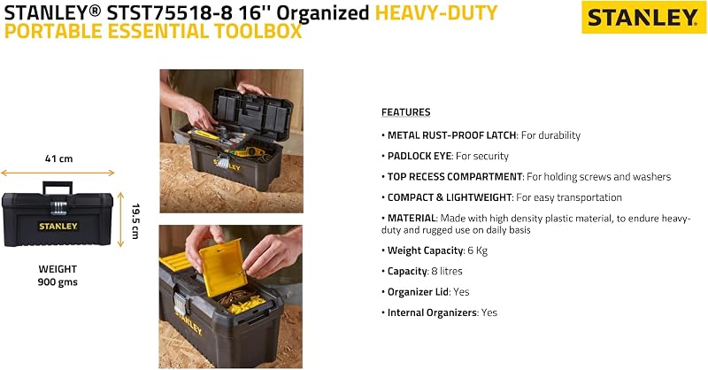 Boîte à outils 16" légère, couvercle organiseur, STST1-75518