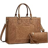 LOVEVOOK Laptop Tote Bag for Women, 15.6 Inch Work Bags, Vintage Leather Tote Bag, Waterproof Computer Bags with Clutch Purse, Large Capacity Messenger Bag for Teacher College Business Office