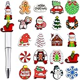 20pcs Christmas Focal Beads for Pens, 3D Xmas Silicone Focal Beads Santa Snowman Tree Wreath Gingerbread Man Festive Elements DIY Accessories for Keychain Jewelry Making Bracelet Necklace Craft