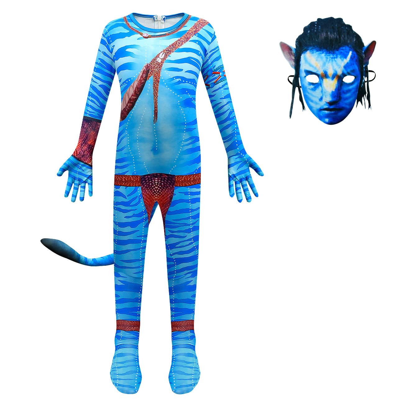 Delanhon Kids Movie Character Cosplay Outfits Boys Girls Fancy Dress Up Bodysuit Jake Sully Neytiri Role Play Costume (120, style 2)