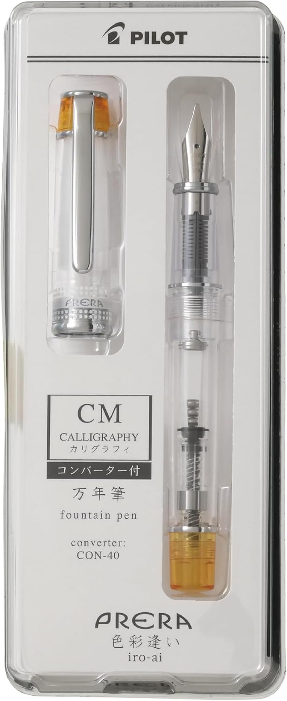 Photo 1 of PRERA Iro-Ai Pilot Fountain Pen Transparent Orange Calligraphy Nib P-FPR-1-TO-CM With Original Stylus Ballpoint Touch Pen