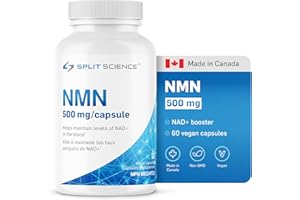 Canadian-Made Highly Purified Split Science NMN30000 | NAD+ Booster | Ultra High Potency 500 mg per Capsule | 60 Easy-to-swal