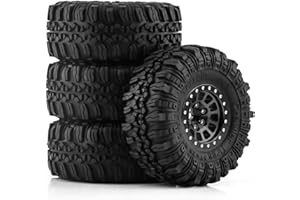 YUKIFISH RC 1.0 Beadlock Wheels and Tires 4pcs Aluminum Rim with 7mm Sleeve for RC Crawler Axial SCX24 Gladiator Bronco C10 Deadbolt AX24 TRX4M FCX24 Upgrade Parts (Black)