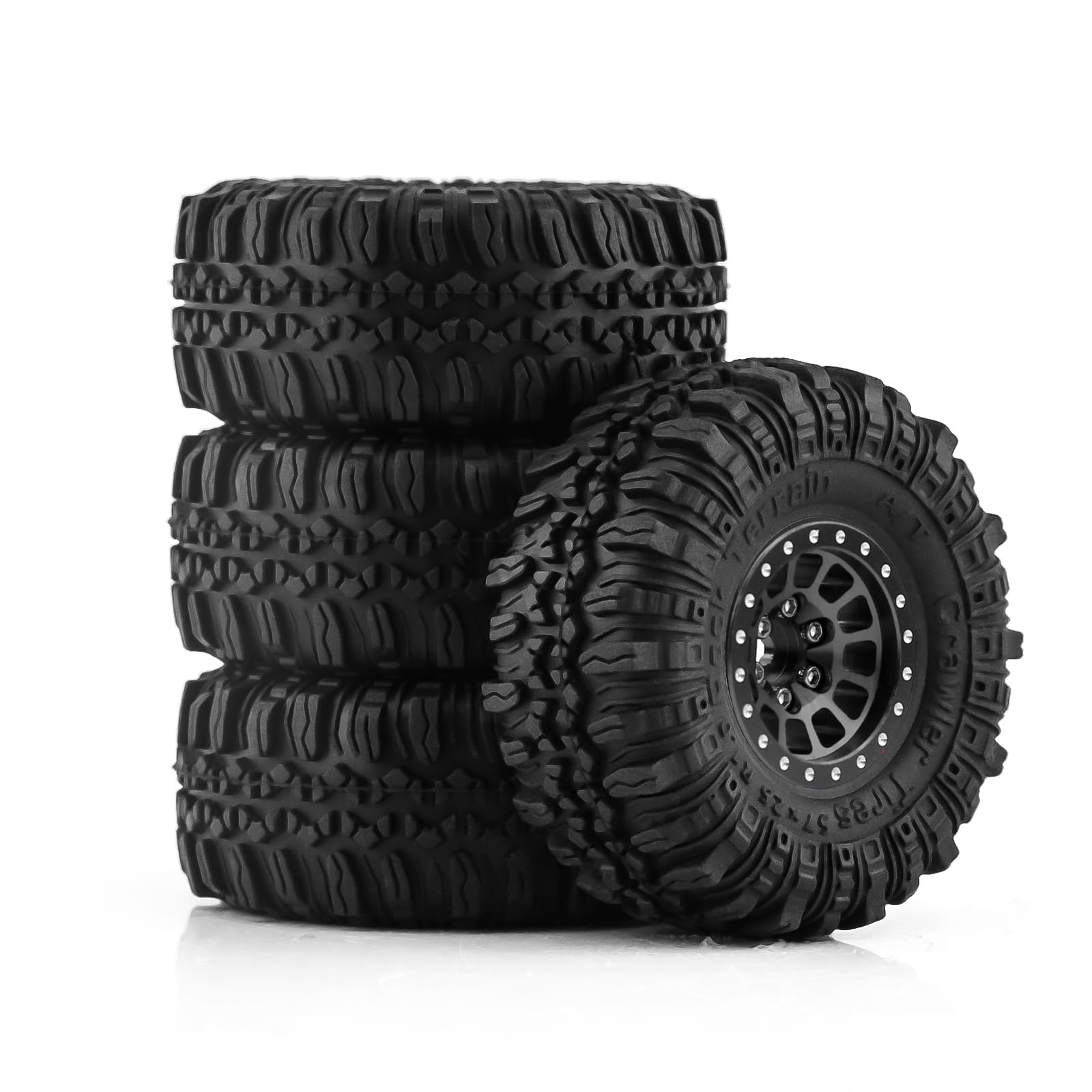 Photo 1 of 1.0 Beadlock Wheels and Tires 4pcs Aluminum Rim with 7mm Sleeve for RC Crawler Axial SCX24 Gladiator Bronco C10 Deadbolt AX24 TRX4M FCX24 Upgrade Parts (Black)