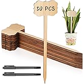 Jingmore 50 Pcs Bamboo Plant Labels 8 Inch Extra Long Plant Tags for Seedlings Garden Markers with Pen T-Type Tags Waterproof Nursery Garden Signs for Outdoor Flower Herb Potted