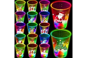 mishunyus 40 PCS Christmas Party Cups Glowing Christmas Flashing Theme Sticker Party Cups Decoration Cups for Christmas Party Cups Party Supplies, 8 Designs