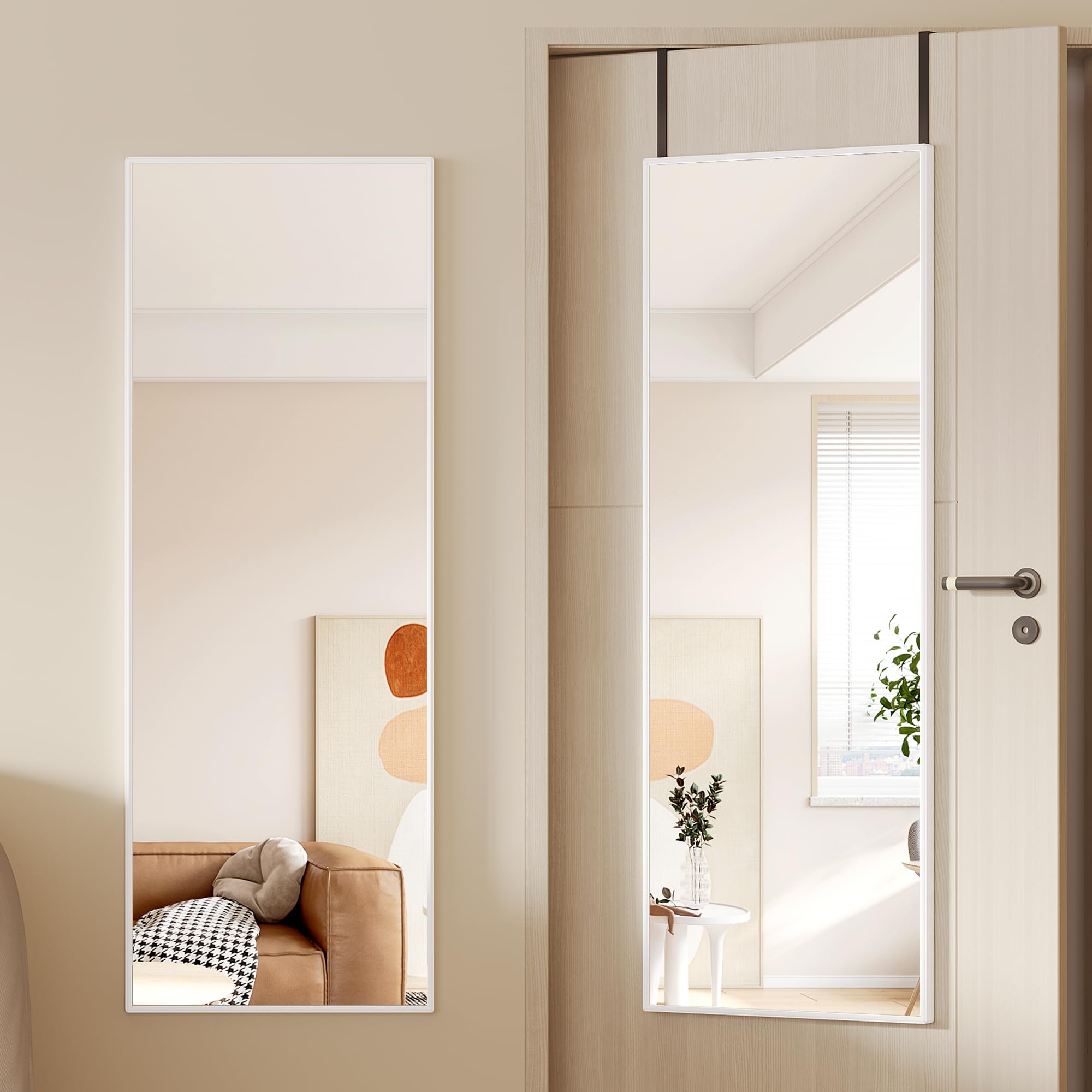 Vlsrka Over The Door Full Length Mirror - 47x14.5 Inch Frameless Body Mirror For Bedroom & Closet