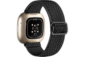 Maledan Replacement Band for Fitbit Versa 4/3 Sense 2 Band Men Women, Soft Flexible Breathable Nylon Stretchy Watch Strap for Versa 4/3 Sense 1/2 Wristbands Accessories, Black