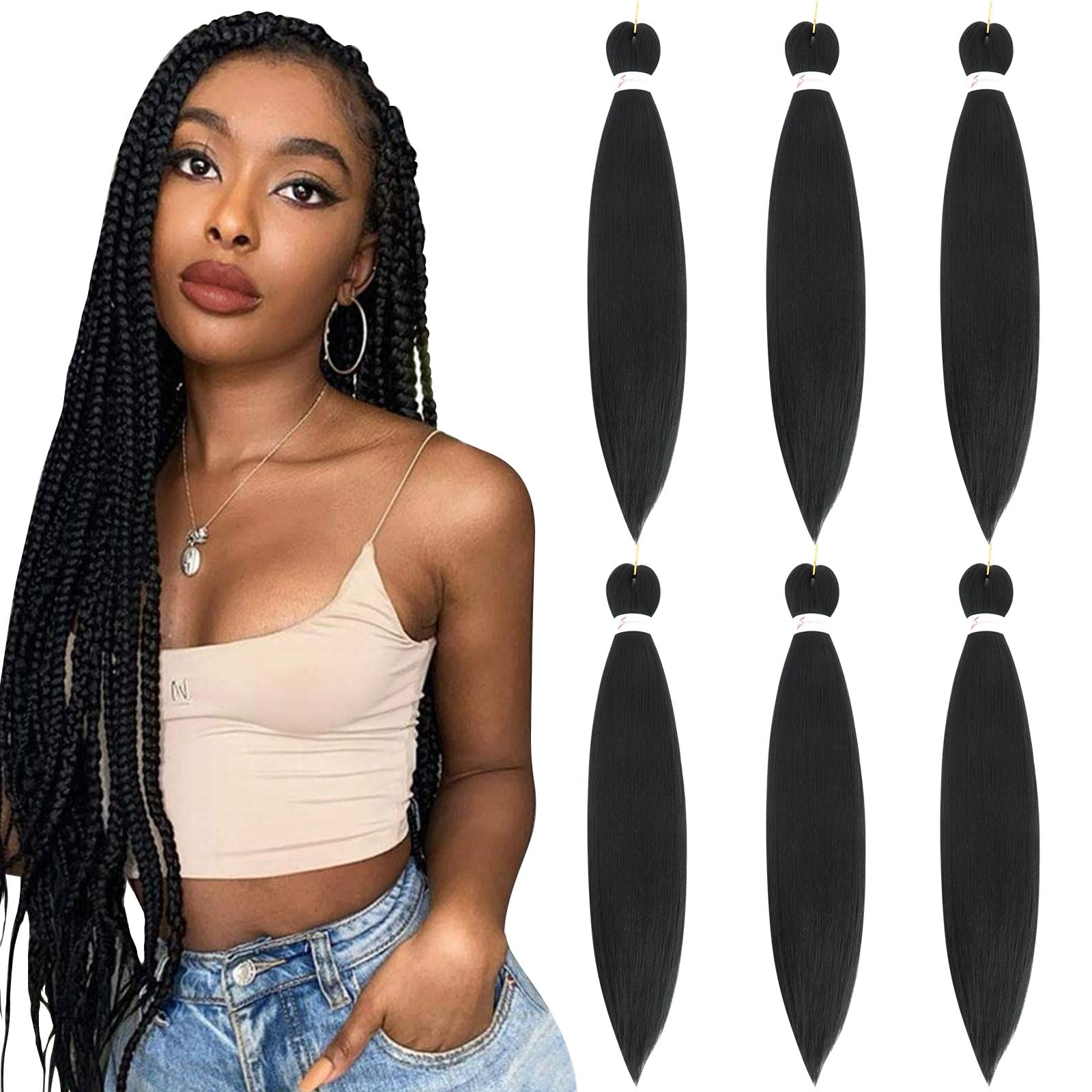 Easy Braid Pre stretched Braiding Hair Extensions - 30 Inch 6Packs Braiding Hair Soft Yaki Texture Crochet Synthetic Hair for Woman Hot Water Setting Crochet Braiding Hair Extensions (1B#) — image 1