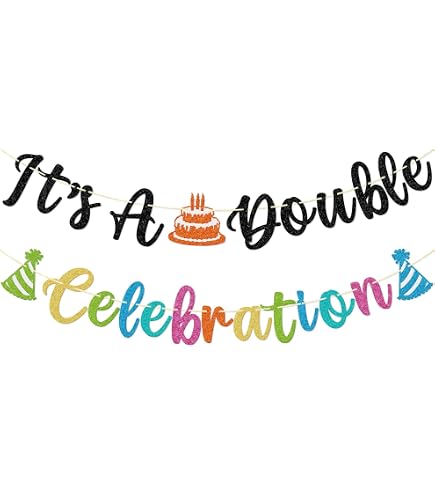 „It's A Double Celebration“ Banner – Geschwister-Geburtstagsdekoration, Vorbespannt, 3 M Band