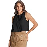 EELOTILE Women 100% Linen Tank Top Cropped Sleeveless Round Neck Casual Pure Linen Tops