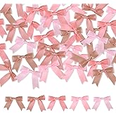 Meseey 50 Pcs Dusty Rose Gold Assorted 2.5 Inch Premade Pretied Satin Ribbon Twist Tie Bows for Treat Bags Gift Wrapping Wedding Baby Shower Brithday Valentine's Day Christmas Party(2.5”Rose Pink)