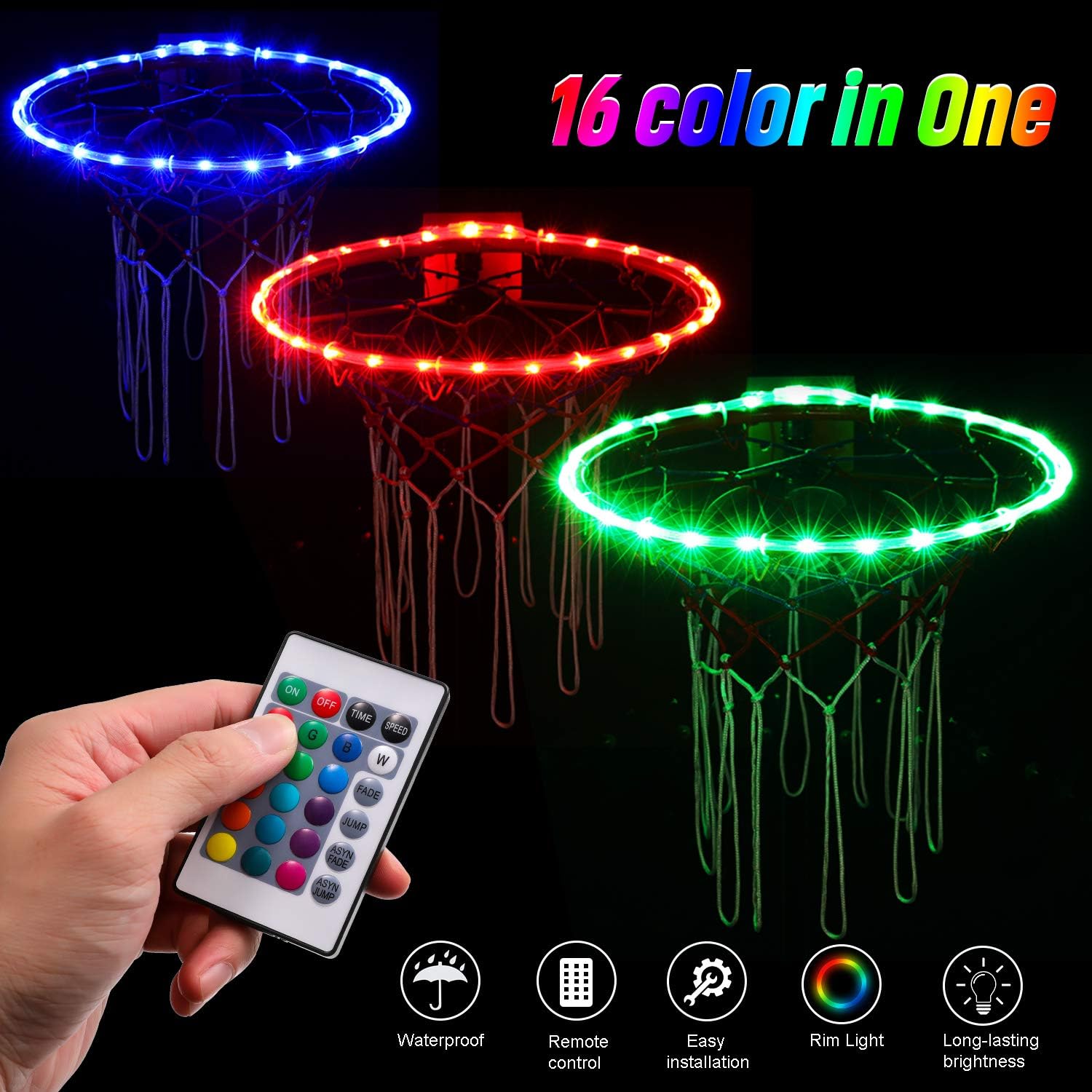 Waybelive LED Basketball Hoop Lights，Remote Control Basketball Rim LED Light, Change Color by Yourself, Waterproof，Super Bright to Play at Night Outdoors, Good Gift for Kids : Clothing