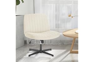 Sweetcrispy Criss Cross Chair Legged, Armless Office Swivel Desk Chair No Wheels, Vanity Height Adjustable Wide Seat Comfy Cu