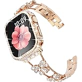 Surace Compatible with Apple Watch Bands for Women 40mm 41mm 44mm 45mm 42mm 46mm, Bow Jewelry Diamond Rhinestone Link Bracelet with 2 in 1 Waterproof Case for iWatch Series 11/10/9/8/7/6/5/4 SE3/2/1