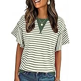 Acelitt Women Crewneck Short Sleeve Striped Tops,S-XXL