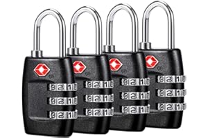 CLUCKYU TSA Luggage Locks (4Pack) - 3 Digit Combination Padlocks - Approved Travel Lock for Suitcases & Baggage (Black)