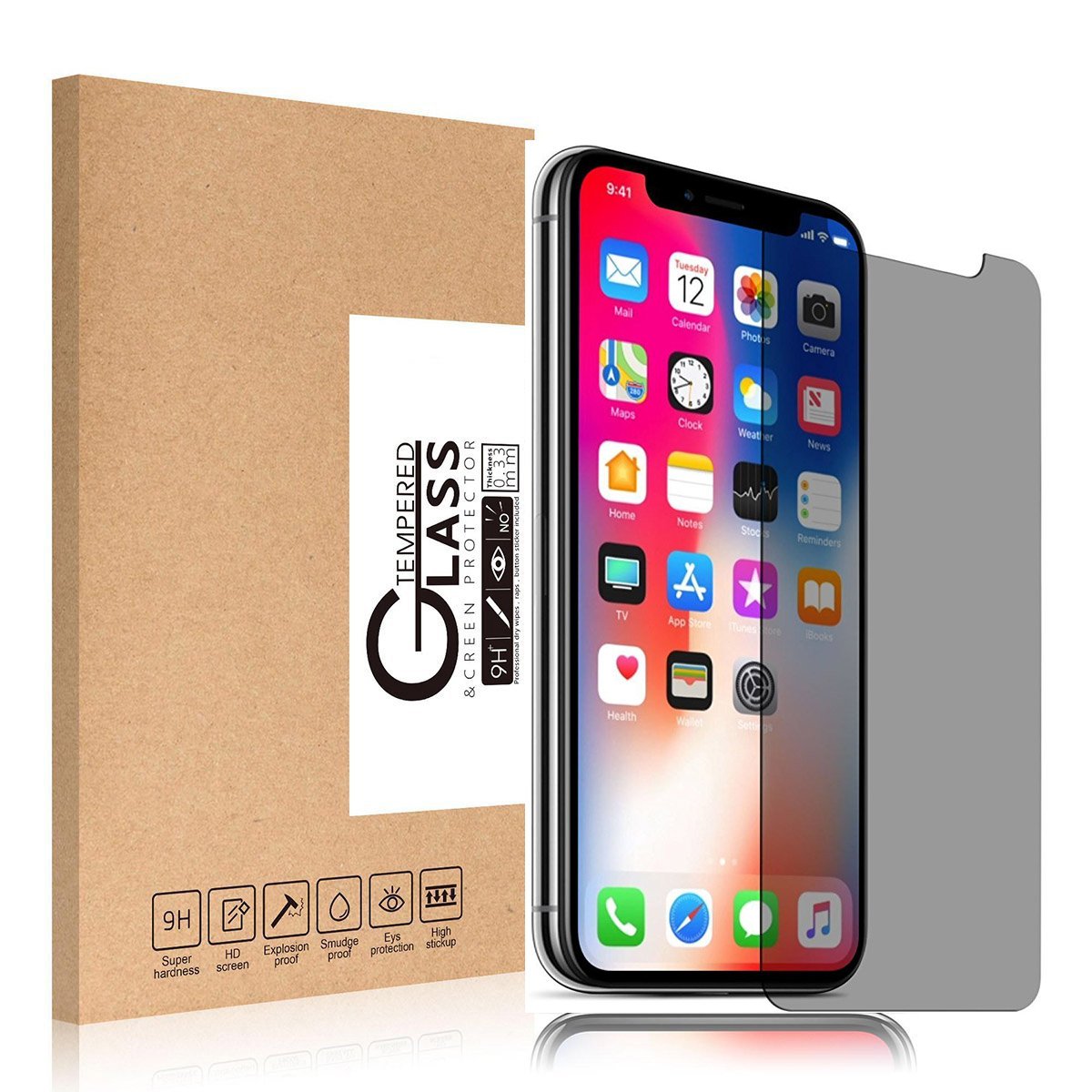 iPhone X Privacy Screen Protector, 2.5D Tempered Glass Screen Protector Film For iPhone X 5.8\