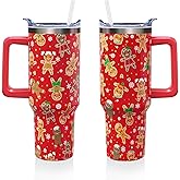 Xspatroias Christmas Gingerbread 40 oz Tumbler with Lid Handle and Straw Merry Christmas Stainless Steel Double Walled Insulated Cup Winter Holiday Xmas Travel Mug Gifts for Men and Women (1PC)