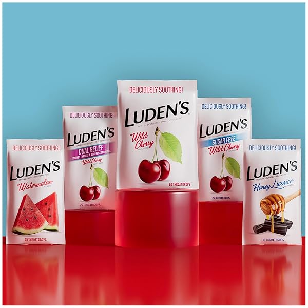 LUDEN’S SORE THROAT DROPS, FOR MINOR SORE THROAT RELIEF, SUGAR FREE WILD CHERRY, 75 COUNT