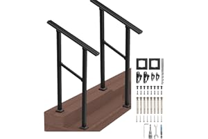 YHASPACE 2 Pack Outdoor Stair Railing, Handrails for Outdoor Steps, Handrail Fits 1 to 2 Steps Metal Handrail Stair Rail with Installation Kit Hand Rails for Outdoor Steps 28"