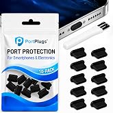 USB C Dust Plugs 10 Pack with Cleaning Brush, Charging Port Covers, Black | Helps block dust, lint and debris, helps support reliable charging, snug low profile fit, durable flexible construction