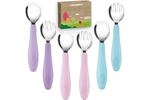CHILLOUT LIFE Toddler Utensils, Kids Silverware with Silicone Handle, Stainless Steel Metal Toddler Forks and Spoons Safe Baby Cutlery Set for Self Feeding BPA Free Dishwasher Safe