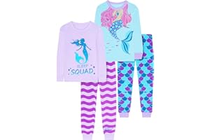 Vopawetty Girls 4-Piece Pajamas Cotton Christmas Pjs Set Kids Sleepwear