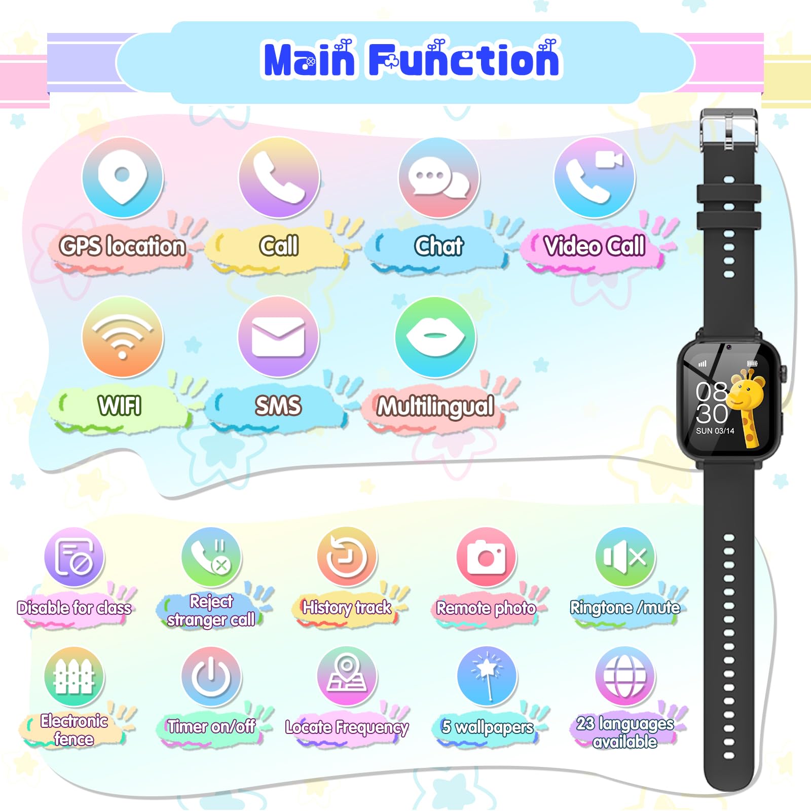 Ucani 4G Kids Smart Watch Boys Girls, Kid GPS Tracker Watch Phone Video Call Wifi Position School Mode Pedometer SOS Games,Birthday Toy Gifts for 6-15 Years Old,Black