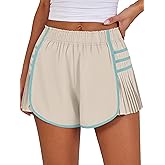 Caracilia Women Running Shorts Flowy Pleated Athletic Shorts Summer High Waisted Tennis Sporty Workout Gym Shorts