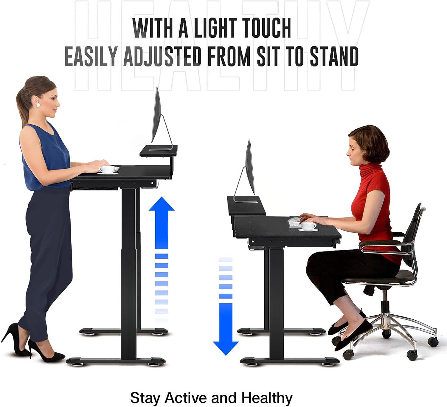 Rolanstar Standing Desk Dual Motor with USB Charging Ports, 55" Adjustable Height Desk with Drawer and Monitor Shelf, Electric Standing Desk with Double Headphone Hook, Black: Furniture & Decor