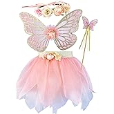 DJDLPARTY Girls Fairy Costume Set with Butterfly Wings Tutu Wand and Halo Headban