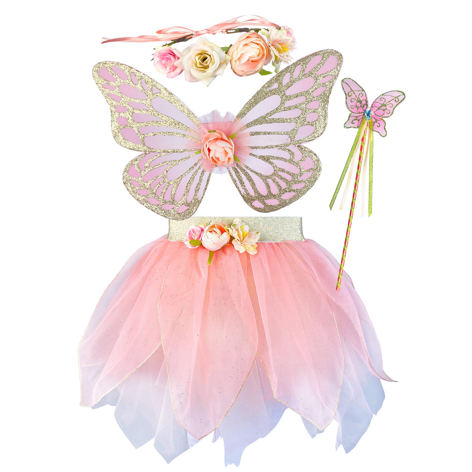 Photo 1 of *SKIRT ONLY* DJDLPARTY Girls Fairy Costume Set with Butterfly Wings Tutu Wand and Halo Headband (Pink, 3-5 Years old)