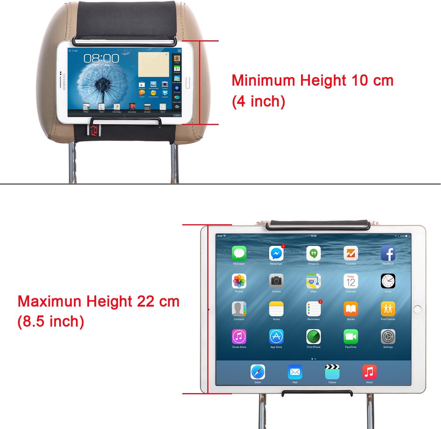 TFY Universal Car Headrest Mount Holder with Angle- Adjustable Holding Clamp for Tablets, Compatible with iPad 9/8/7 - Image 3