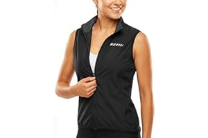 qualidyne Women's Windproof Cycling Vest – Lightweight Full Zip Sleeveless Biking Jacket with Pocket for Cycling, Running, Bl