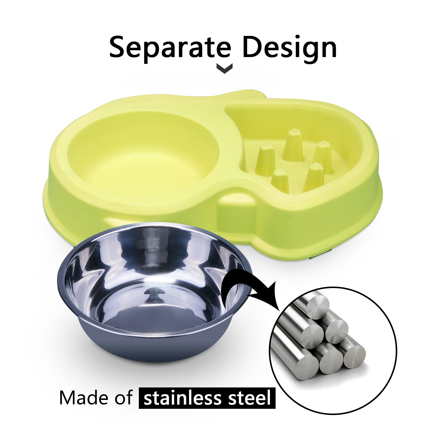 Dog Slow Feeder Bowl with Stainless Steel Water Bowl, Two in One Anti-Skid Healthy Pet Eating Bowl for Interavtive Training Anti Choke by XUANR- Blue/Green