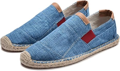 Amazon Co Jp メンズカジュアル怠惰な靴手作りわら靴キャンバス通気性エスパドリルリネン漁師の靴 Blue 6 シューズ バッグ