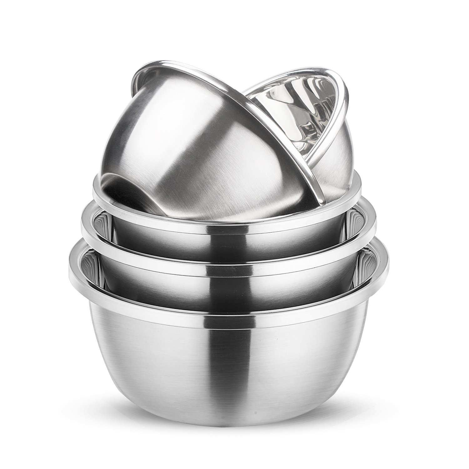Mixing Baking Bowl Set, Stainless Steel, Solid and Durable, Mirror & Brushed Finish, Flat Bottom, Big Lip, Set of 5